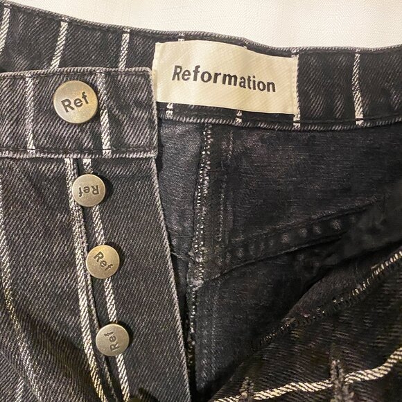 Reformation Denim Miniskirt Railroad Stripe Size 26 - Picture 4 of 5